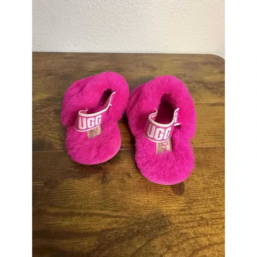 UGG Toddler Fluff Yeah‎ Slipper Slides Size 7 Hot Pink AS IS